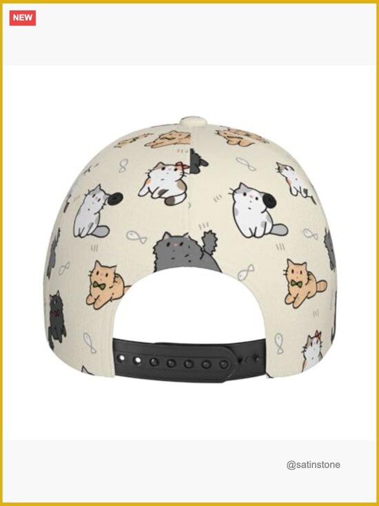 Cat Printed Baseball Snapback Hat Adjustable Unisex main image 6